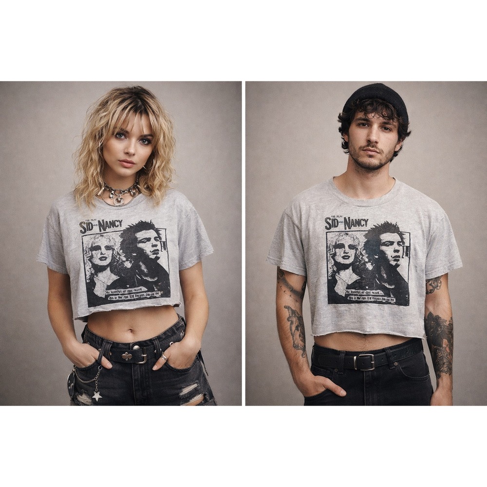 Vintage Sid Vicious Nancy Punk Crop T Shirt‎ 90s Y2K DIY Cut Grunge - Picture 2 of 11
